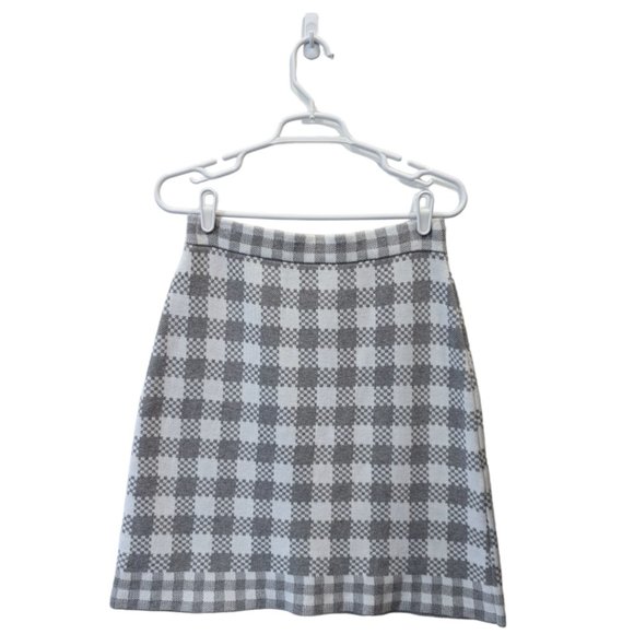 Black Fleece by Thom Browne Grey Gingham Knit Skirt - Picture 1 of 5